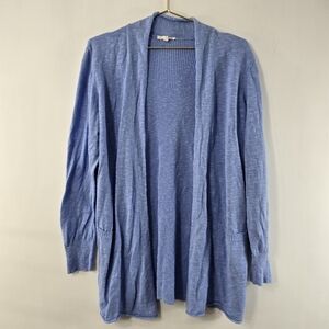 Eileen Fisher Slub Knit Space Dye Open Front Linen Cotton Cardigan Sweater L